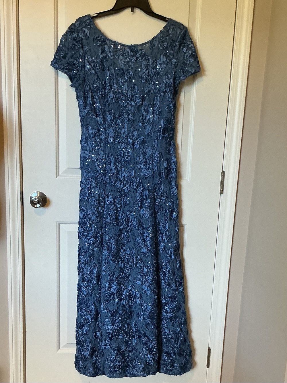 Alex Evenings Navy Blue Sequin Floral Maxi Dress